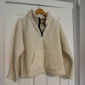 J Crew Sherpa Pullover Long Sleeve Fleece Women's Size M Ivory